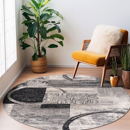 World Rug Gallery Contemporary Abstract Circle Design Soft Area Rug 6'6'' Round Cream 307CREAM6RND